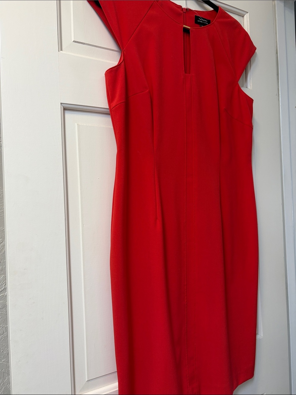 Tahari Red Cap-Sleeve Midi Sheath Dress